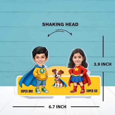 Personalized Superhero Theme Bobblehead Caricature Custom with Face Cutout Birthday Return Gift for Brother Sister & Sibling Battery Powered Moving Head Feature